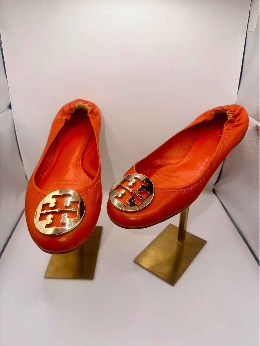 Tory Burch Orange Leather Ballet Flats with Gold Logo
